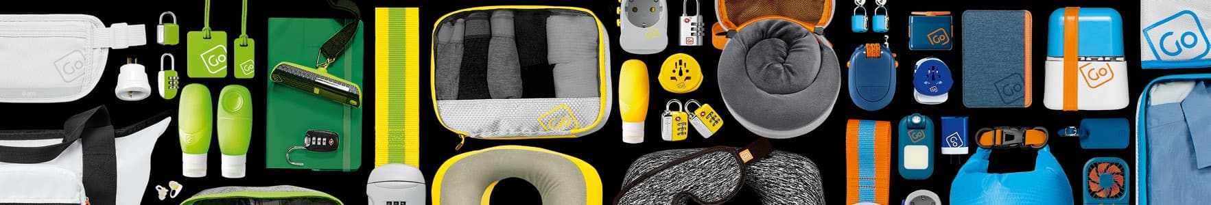 The Go Travel accessory collection photographed from above
