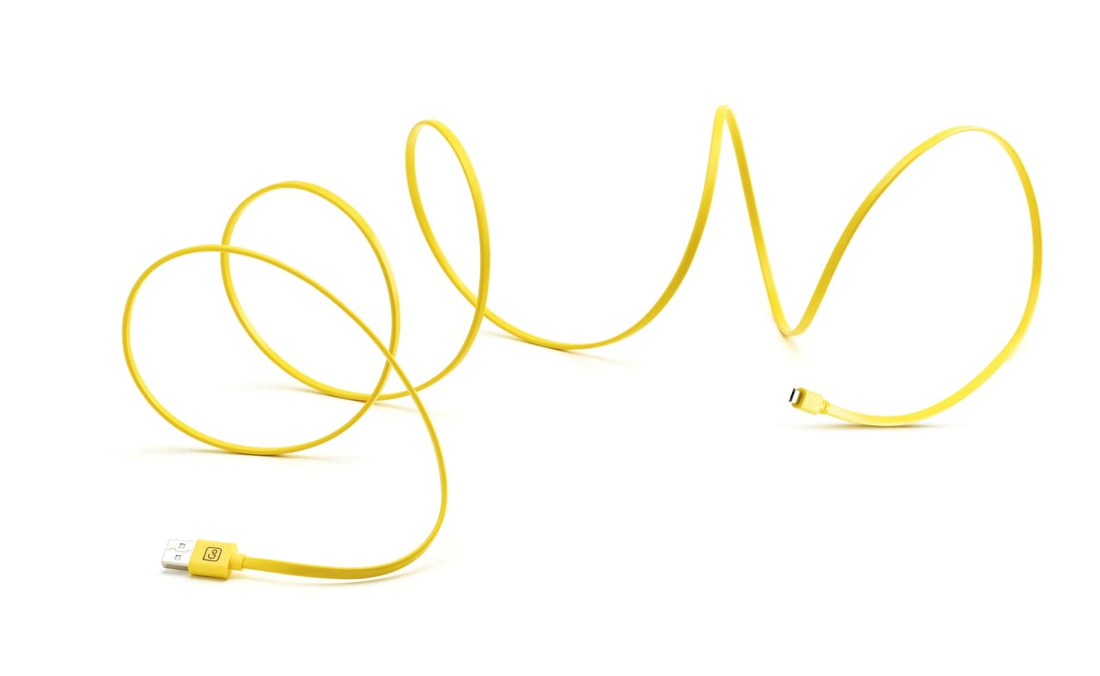 Yellow 2m Micro USB cable coiled on a white background.