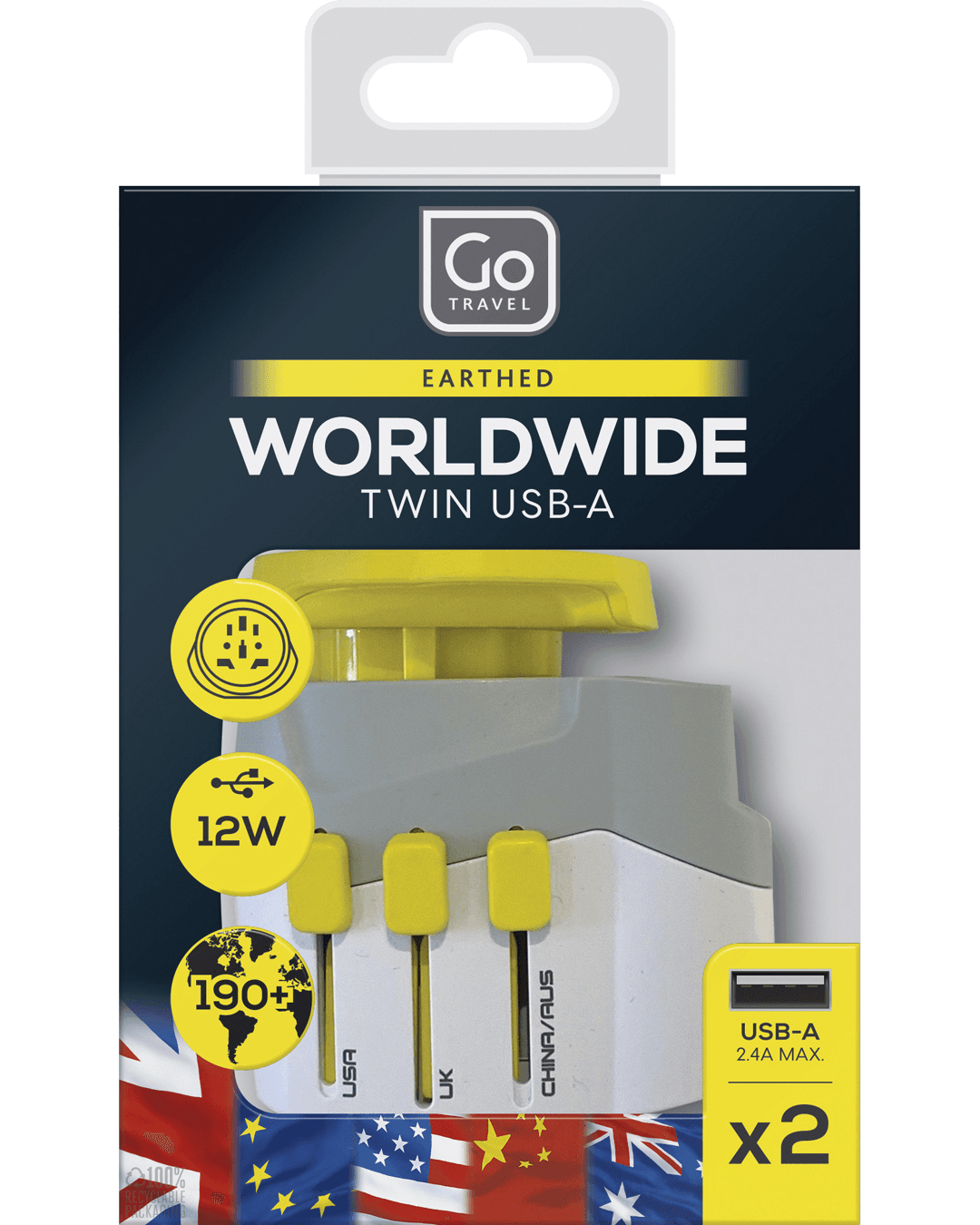 Worldwide Adaptor + Twin USB-A